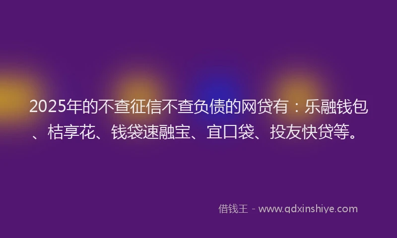2025年的不查征信不查负债的网贷有：乐融钱包、桔享花、钱袋速融宝、宜口袋、投友快贷等。