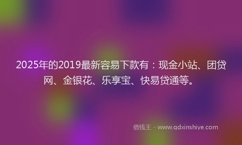 2025年的2019最新容易下款有：现金小站、团贷网、金银花、乐享宝、快易贷通等。