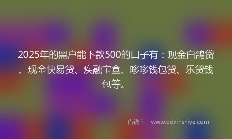 2025年的黑户能下款500的口子有：现金白鸽贷、现金快易贷、疾融宝盒、哆哆钱包贷、乐贷钱包等。