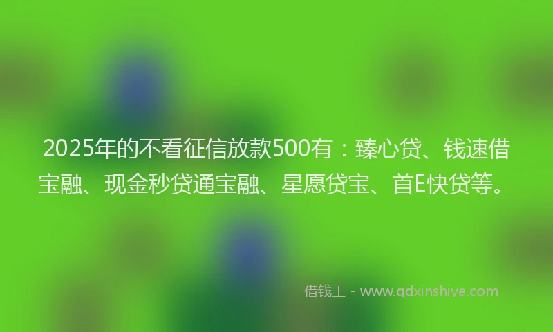 2025年的不看征信放款500有：臻心贷、钱速借宝融、现金秒贷通宝融、星愿贷宝、首E快贷等。