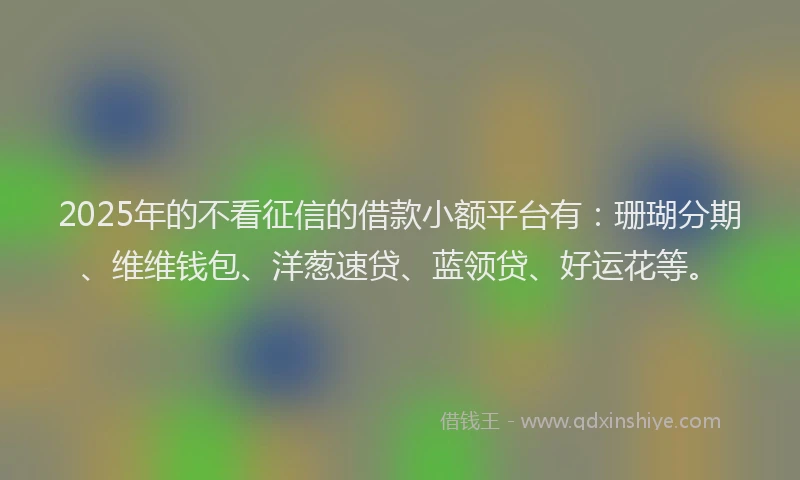2025年的不看征信的借款小额平台有：珊瑚分期、维维钱包、洋葱速贷、蓝领贷、好运花等。