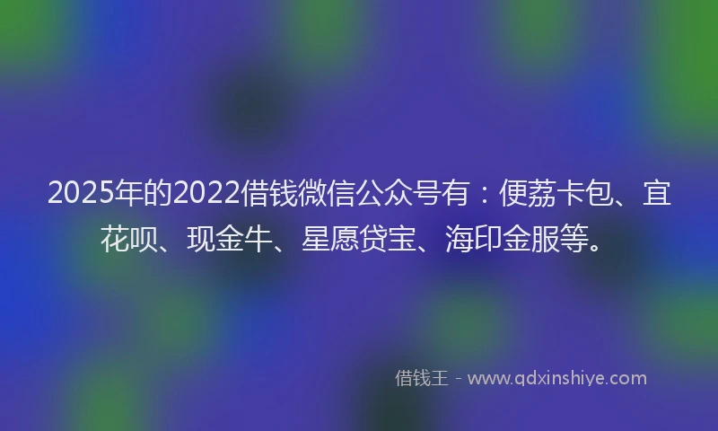 2025年的2022借钱微信公众号有：便荔卡包、宜花呗、现金牛、星愿贷宝、海印金服等。