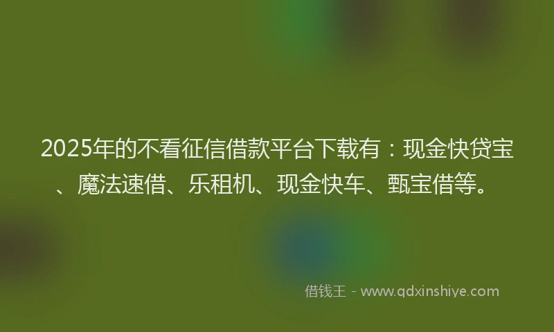2025年的不看征信借款平台下载有：现金快贷宝、魔法速借、乐租机、现金快车、甄宝借等。