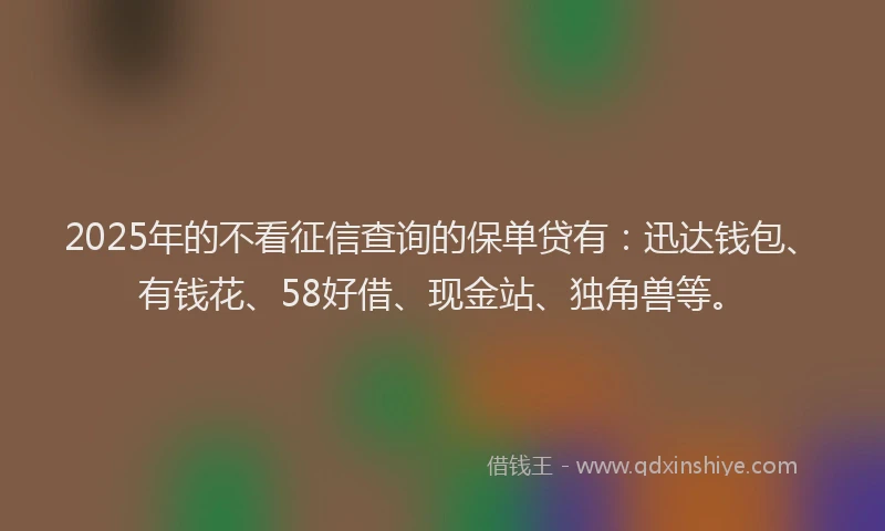 2025年的不看征信查询的保单贷有：迅达钱包、有钱花、58好借、现金站、独角兽等。