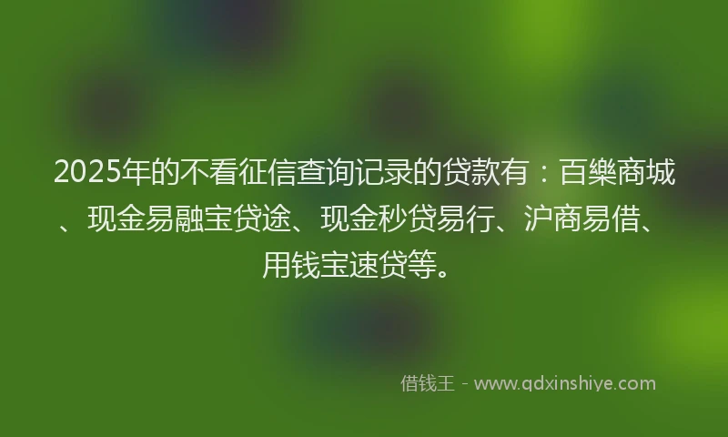 2025年的不看征信查询记录的贷款有：百樂商城、现金易融宝贷途、现金秒贷易行、沪商易借、用钱宝速贷等。