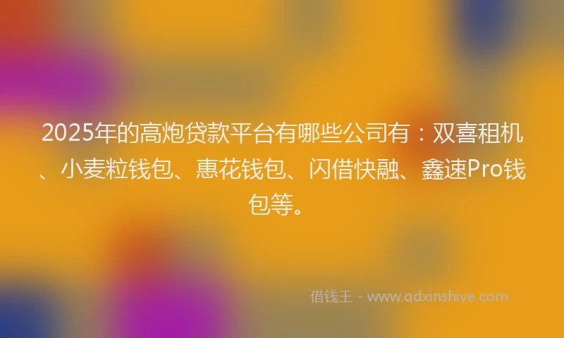 2025年的高炮贷款平台有哪些公司有：双喜租机、小麦粒钱包、惠花钱包、闪借快融、鑫速Pro钱包等。