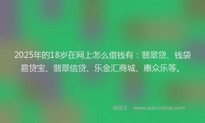 2025年的18岁在网上怎么借钱有：翡翠贷、钱袋易贷宝、翡翠信贷、乐金汇商城、惠众乐等。