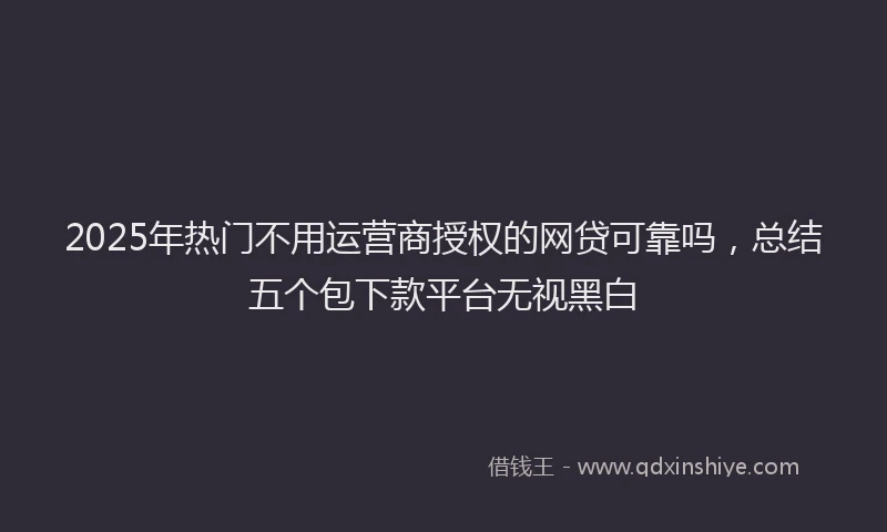 2025年热门不用运营商授权的网贷可靠吗，总结五个包下款平台无视黑白