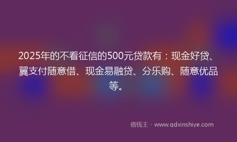 2025年的不看征信的500元贷款有：现金好贷、翼支付随意借、现金易融贷、分乐购、随意优品等。