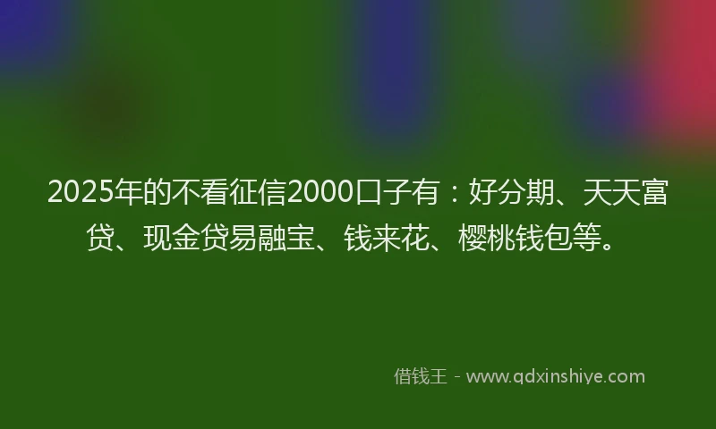 2025年的不看征信2000口子有：好分期、天天富贷、现金贷易融宝、钱来花、樱桃钱包等。