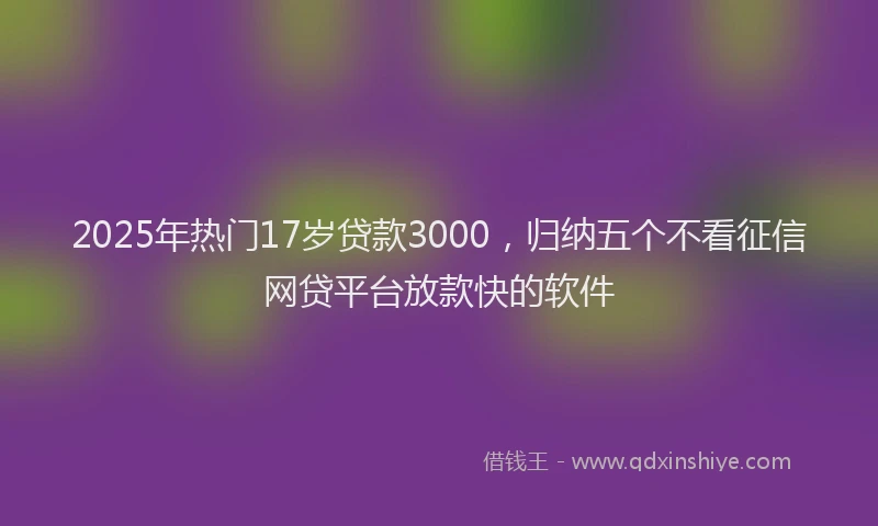 2025年热门17岁贷款3000，归纳五个不看征信网贷平台放款快的软件