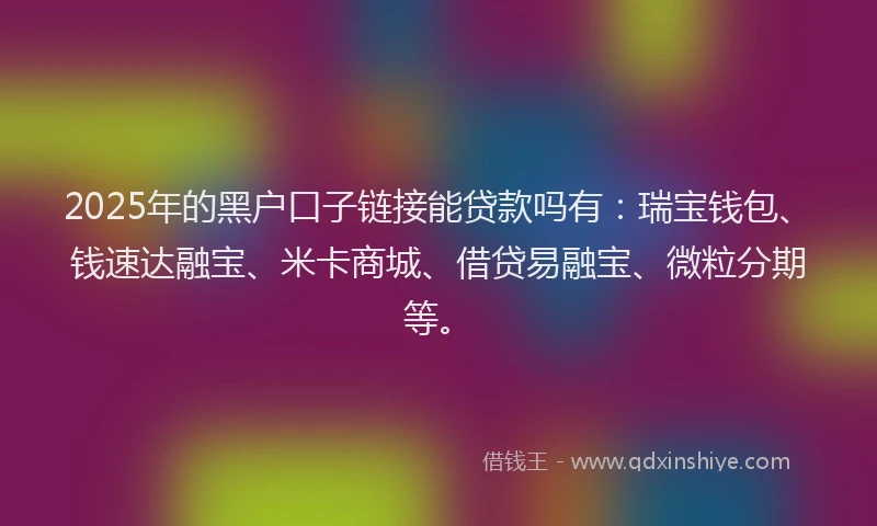 2025年的黑户口子链接能贷款吗有：瑞宝钱包、钱速达融宝、米卡商城、借贷易融宝、微粒分期等。