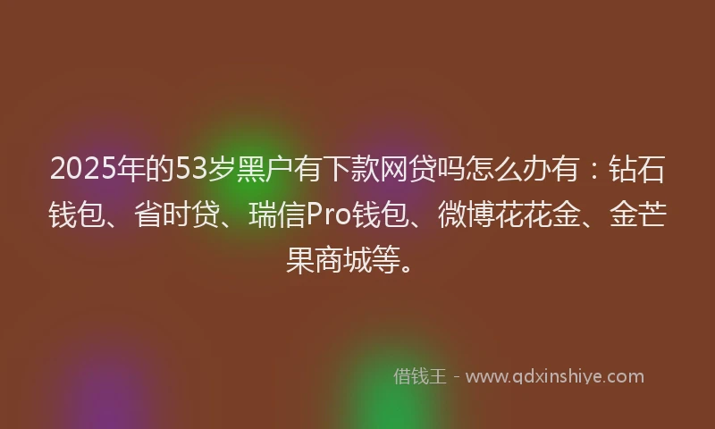 2025年的53岁黑户有下款网贷吗怎么办有：钻石钱包、省时贷、瑞信Pro钱包、微博花花金、金芒果商城等。