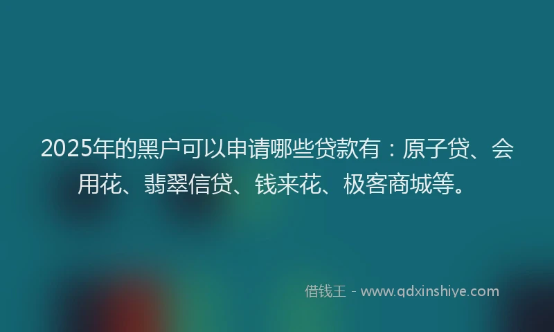 2025年的黑户可以申请哪些贷款有：原子贷、会用花、翡翠信贷、钱来花、极客商城等。