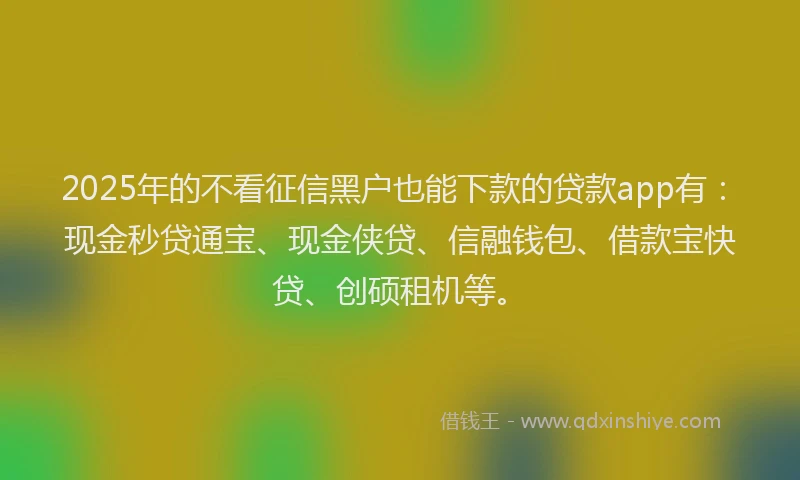 2025年的不看征信黑户也能下款的贷款app有：现金秒贷通宝、现金侠贷、信融钱包、借款宝快贷、创硕租机等。