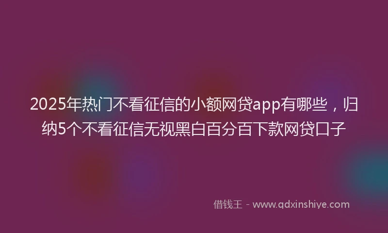 2025年热门不看征信的小额网贷app有哪些，归纳5个不看征信无视黑白百分百下款网贷口子