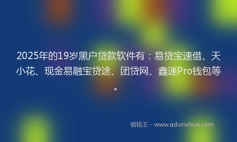 2025年的19岁黑户贷款软件有：易贷宝速借、天小花、现金易融宝贷途、团贷网、鑫速Pro钱包等。