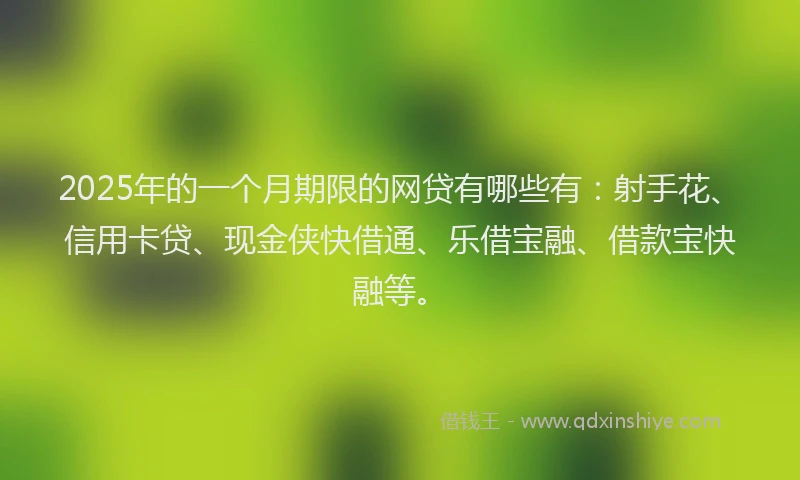 2025年的一个月期限的网贷有哪些有：射手花、信用卡贷、现金侠快借通、乐借宝融、借款宝快融等。