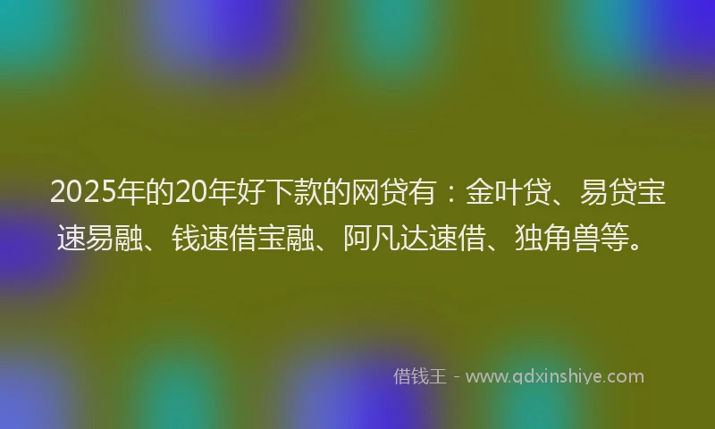 2025年的20年好下款的网贷有：金叶贷、易贷宝速易融、钱速借宝融、阿凡达速借、独角兽等。