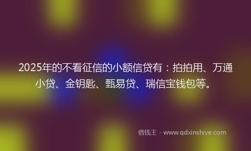 2025年的不看征信的小额信贷有：拍拍用、万通小贷、金钥匙、甄易贷、瑞信宝钱包等。