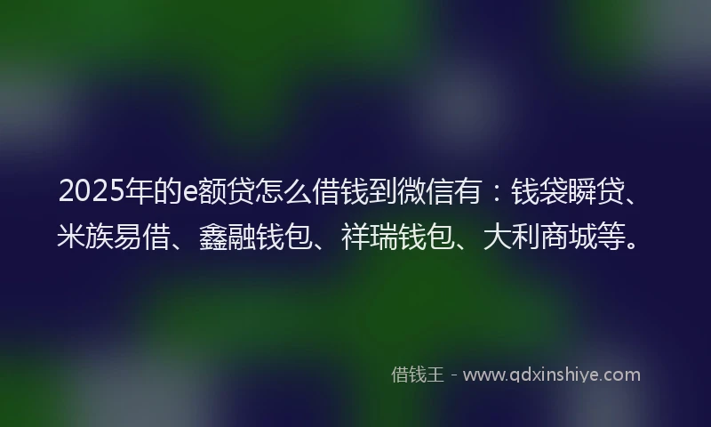2025年的e额贷怎么借钱到微信有：钱袋瞬贷、米族易借、鑫融钱包、祥瑞钱包、大利商城等。
