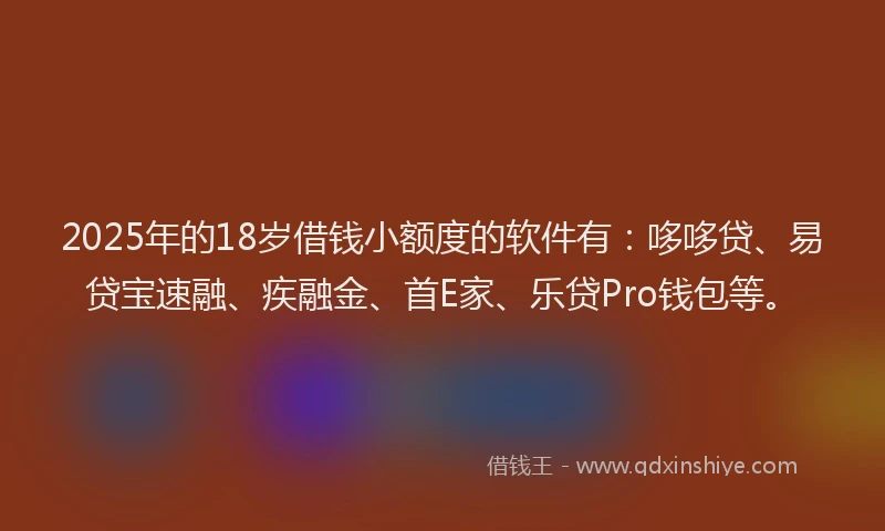 2025年的18岁借钱小额度的软件有：哆哆贷、易贷宝速融、疾融金、首E家、乐贷Pro钱包等。