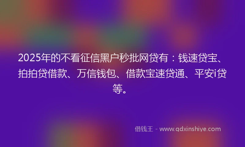2025年的不看征信黑户秒批网贷有：钱速贷宝、拍拍贷借款、万信钱包、借款宝速贷通、平安i贷等。