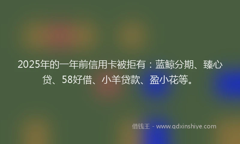 2025年的一年前信用卡被拒有：蓝鲸分期、臻心贷、58好借、小羊贷款、盈小花等。