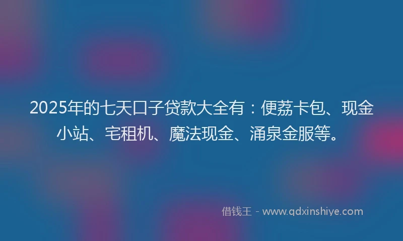 2025年的七天口子贷款大全有：便荔卡包、现金小站、宅租机、魔法现金、涌泉金服等。