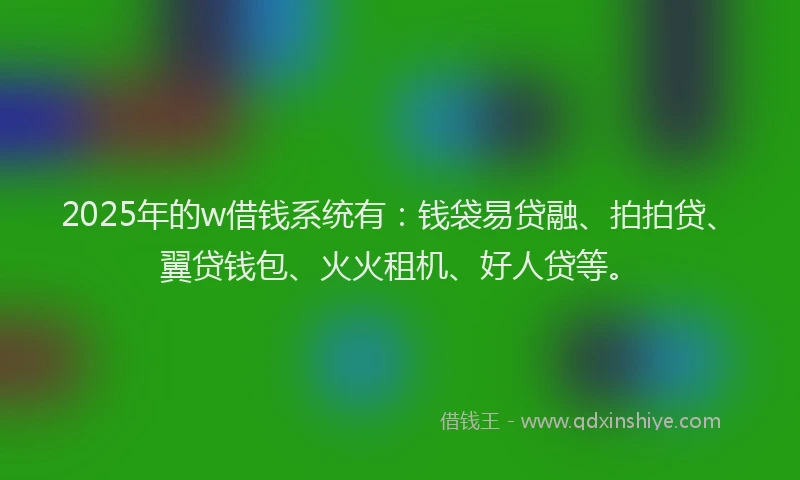 2025年的w借钱系统有：钱袋易贷融、拍拍贷、翼贷钱包、火火租机、好人贷等。