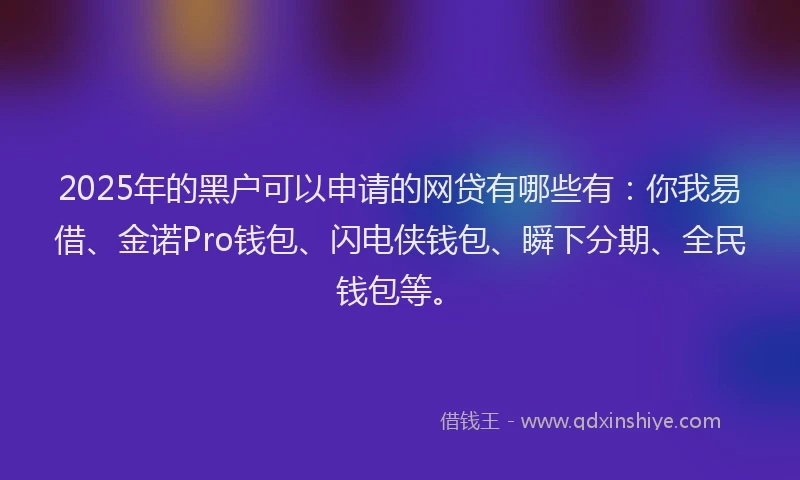 2025年的黑户可以申请的网贷有哪些有：你我易借、金诺Pro钱包、闪电侠钱包、瞬下分期、全民钱包等。