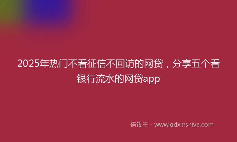 2025年热门不看征信不回访的网贷，分享五个看银行流水的网贷app