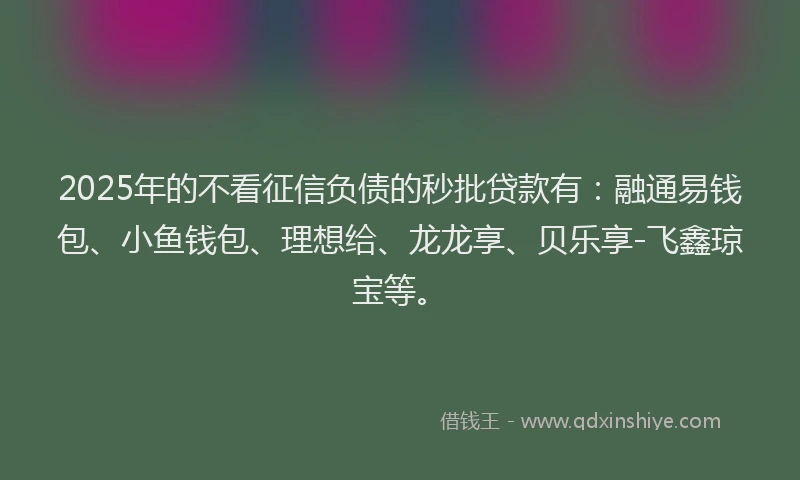 2025年的不看征信负债的秒批贷款有：融通易钱包、小鱼钱包、理想给、龙龙享、贝乐享-飞鑫琼宝等。