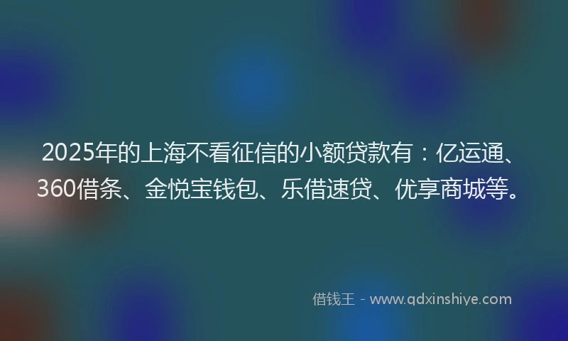 2025年的上海不看征信的小额贷款有：亿运通、360借条、金悦宝钱包、乐借速贷、优享商城等。