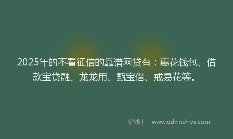 2025年的不看征信的靠谱网贷有：惠花钱包、借款宝贷融、龙龙用、甄宝借、戒易花等。