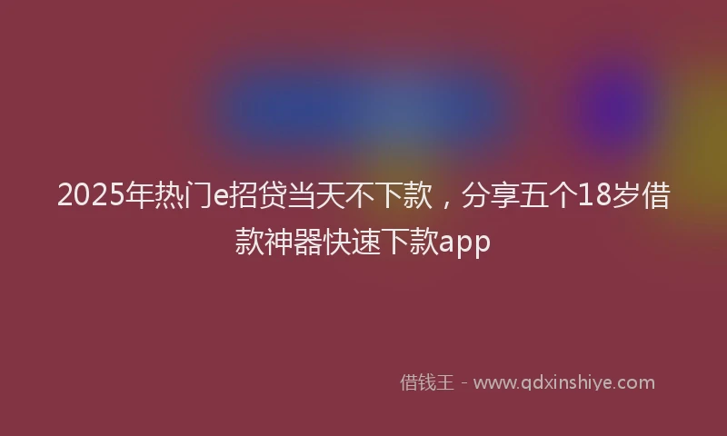 2025年热门e招贷当天不下款，分享五个18岁借款神器快速下款app