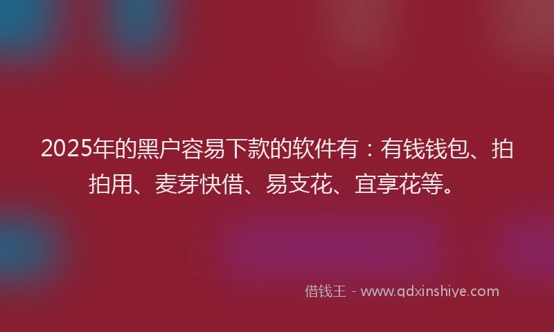 2025年的黑户容易下款的软件有：有钱钱包、拍拍用、麦芽快借、易支花、宜享花等。