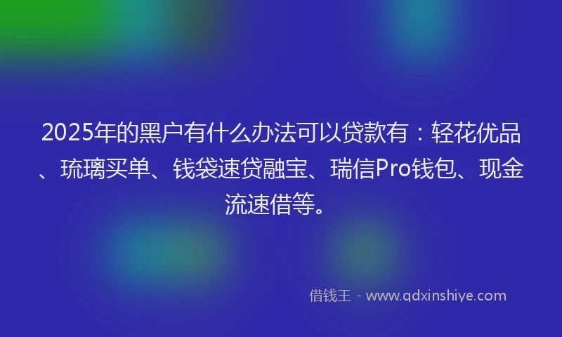 2025年的黑户有什么办法可以贷款有：轻花优品、琉璃买单、钱袋速贷融宝、瑞信Pro钱包、现金流速借等。