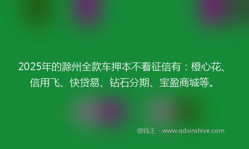 2025年的滁州全款车押本不看征信有：橙心花、信用飞、快贷易、钻石分期、宝盈商城等。