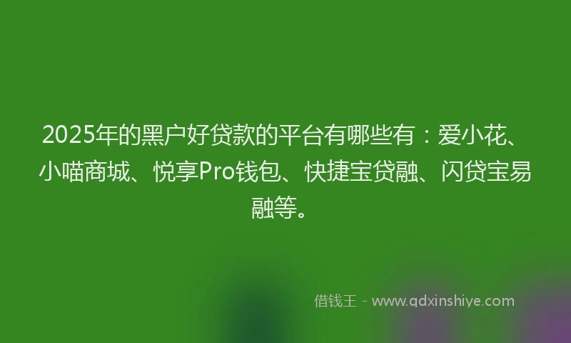 2025年的黑户好贷款的平台有哪些有：爱小花、小喵商城、悦享Pro钱包、快捷宝贷融、闪贷宝易融等。