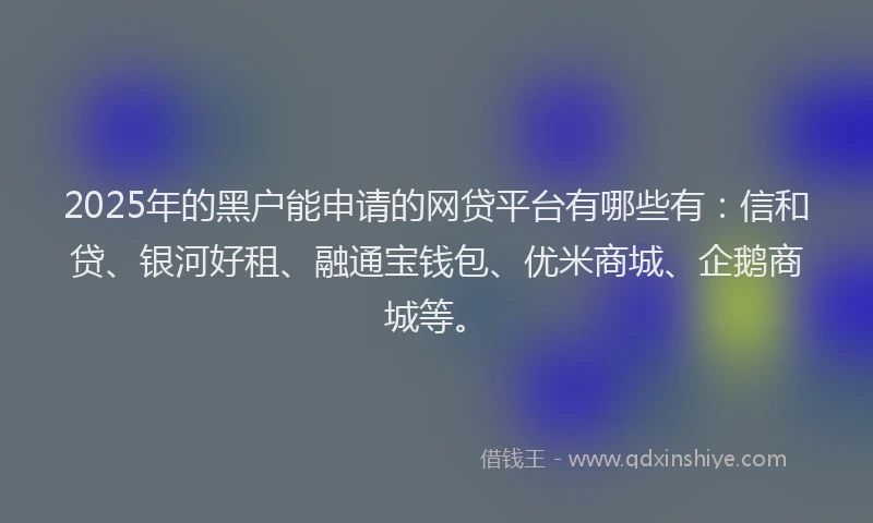 2025年的黑户能申请的网贷平台有哪些有：信和贷、银河好租、融通宝钱包、优米商城、企鹅商城等。