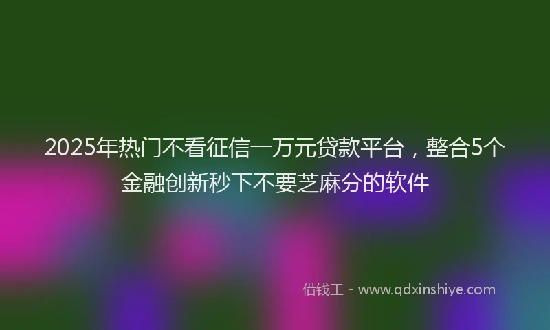 2025年热门不看征信一万元贷款平台，整合5个金融创新秒下不要芝麻分的软件