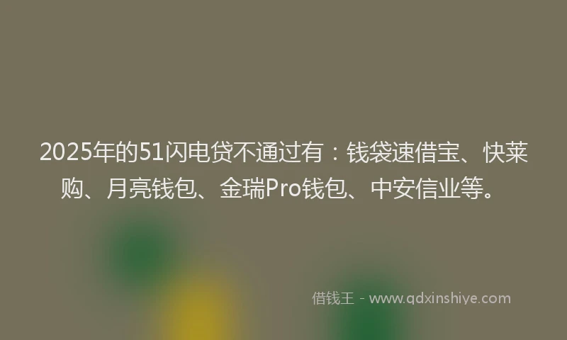2025年的51闪电贷不通过有：钱袋速借宝、快莱购、月亮钱包、金瑞Pro钱包、中安信业等。