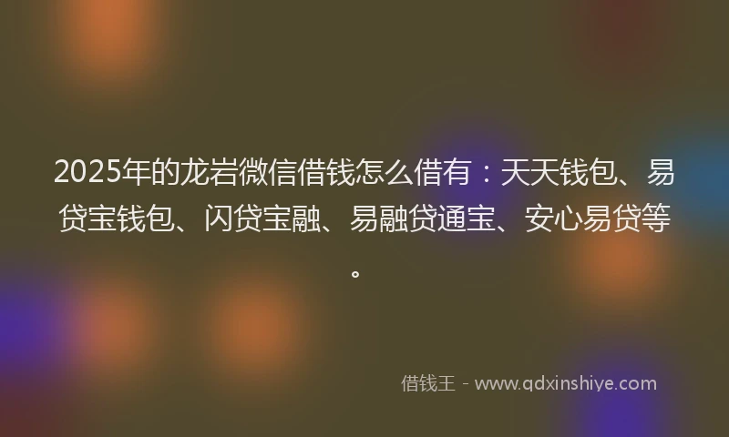 2025年的龙岩微信借钱怎么借有：天天钱包、易贷宝钱包、闪贷宝融、易融贷通宝、安心易贷等。
