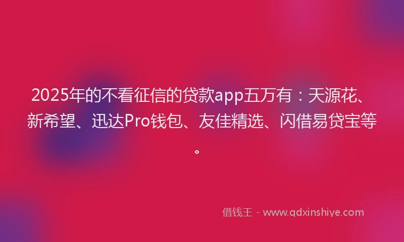 2025年的不看征信的贷款app五万有：天源花、新希望、迅达Pro钱包、友佳精选、闪借易贷宝等。