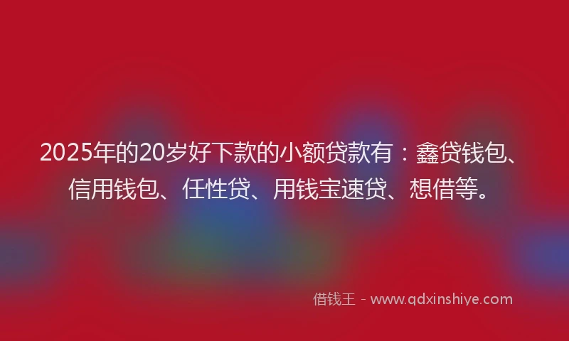 2025年的20岁好下款的小额贷款有：鑫贷钱包、信用钱包、任性贷、用钱宝速贷、想借等。