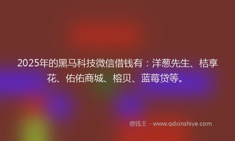 2025年的黑马科技微信借钱有：洋葱先生、桔享花、佑佑商城、榕贝、蓝莓贷等。