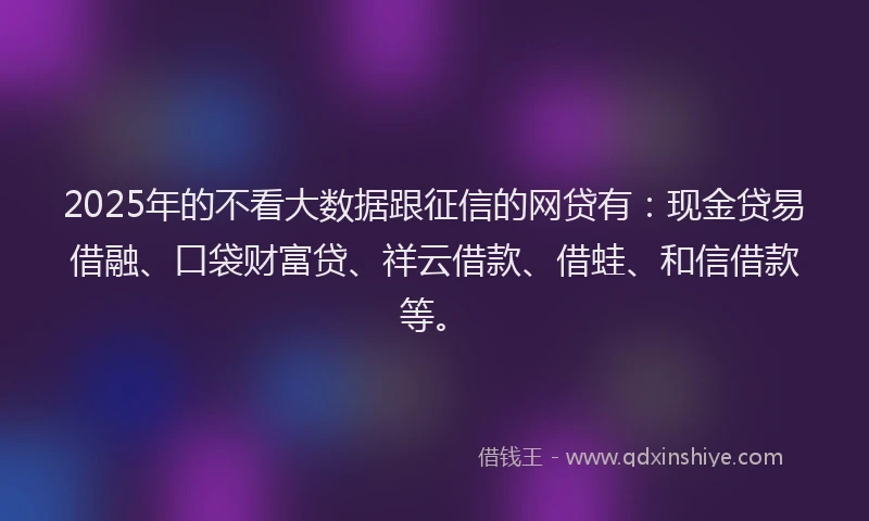 2025年的不看大数据跟征信的网贷有：现金贷易借融、口袋财富贷、祥云借款、借蛙、和信借款等。