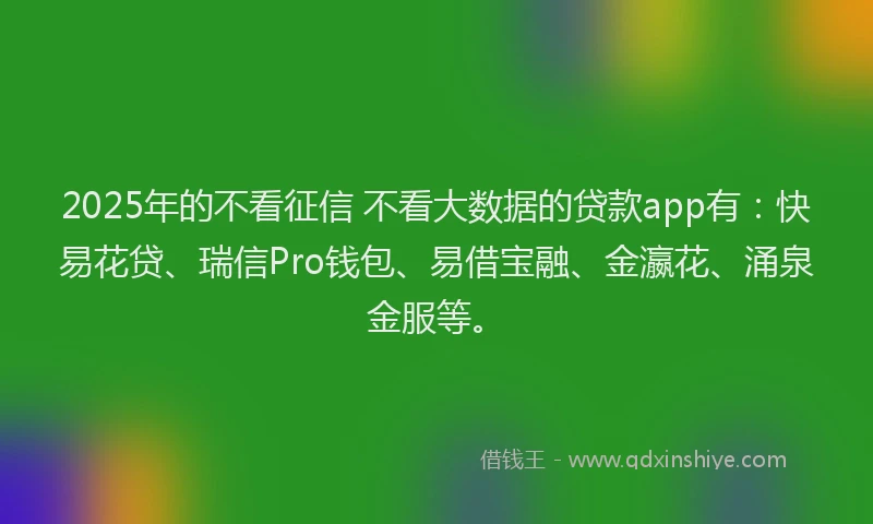 2025年的不看征信 不看大数据的贷款app有：快易花贷、瑞信Pro钱包、易借宝融、金瀛花、涌泉金服等。