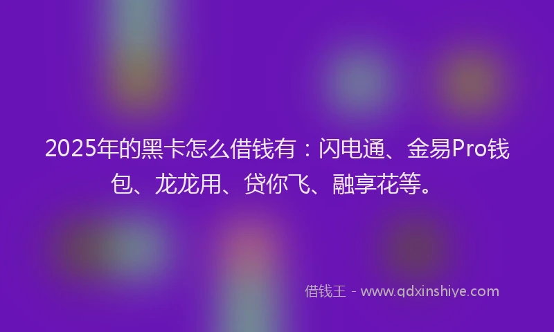 2025年的黑卡怎么借钱有：闪电通、金易Pro钱包、龙龙用、贷你飞、融享花等。